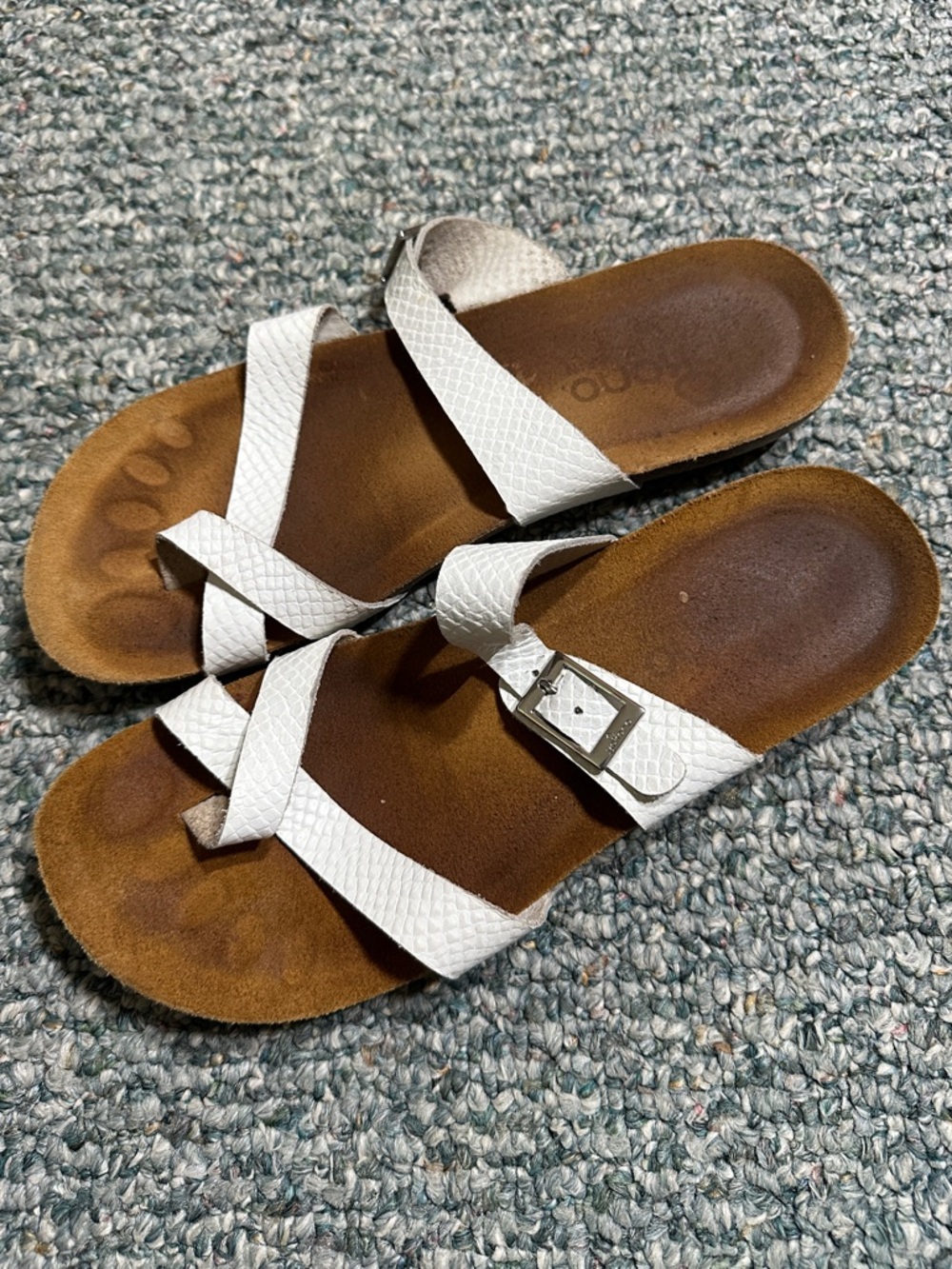 White Strappy Women's Leather Sandals with Buckle